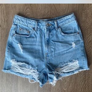 Topshop Sky Blue Ripped Jean Shorts